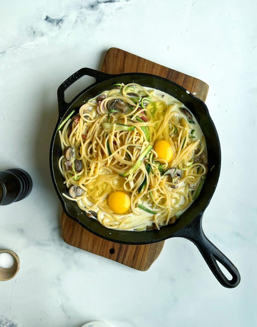 Zucchini, Pilze, Speck, Pasta, Carbonara, Rahm, Ei