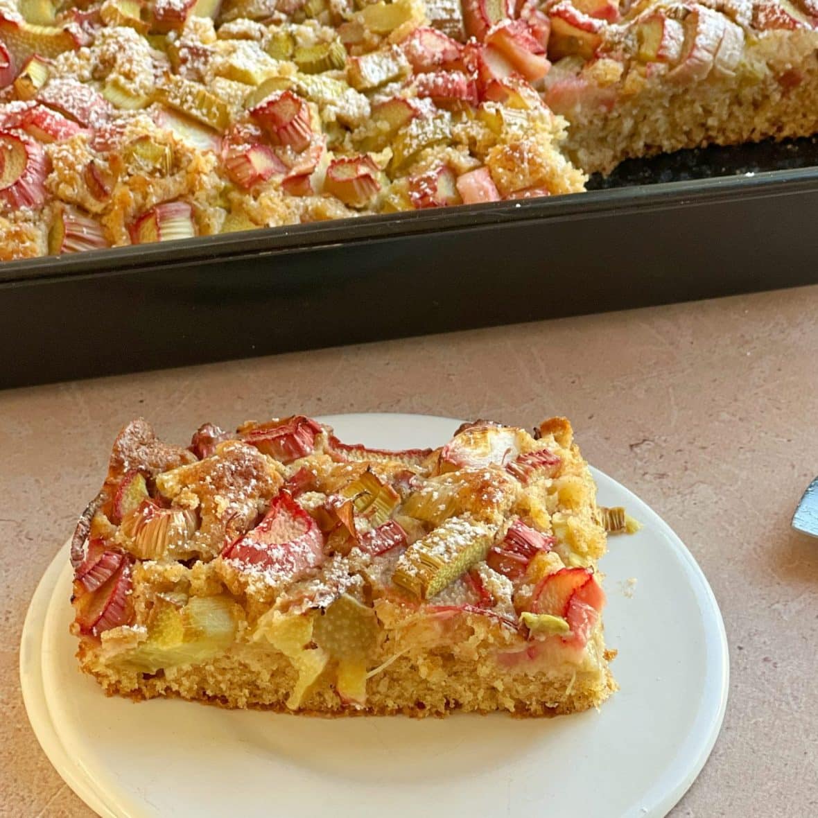 Zuckerfreier Rhabarberkuchen vom Blech - ANA + NINA